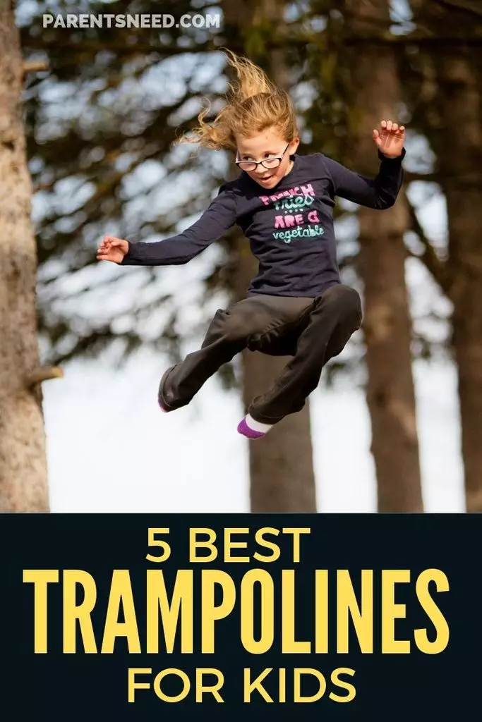 Young girl in mid air after bouncing up from trampoline